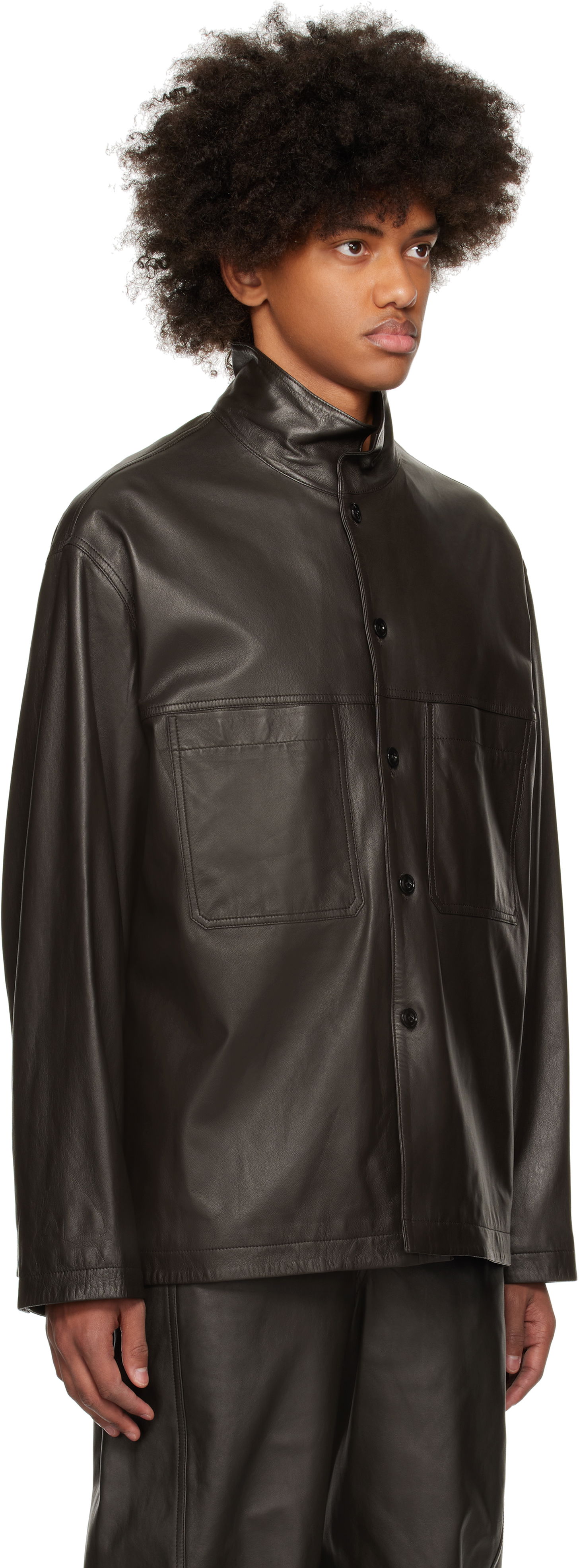 Košeľa LEMAIRE Lemaire Stand Collar Leather Shirt Čierna | OV1006 LL0094, 1