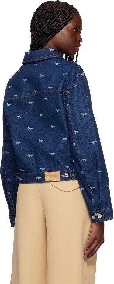 Bomber bunda MAISON KITSUNÉ Maison Kitsuné Zipped Cropped Denim Jacket Modrá | OW02104WD4014, 2