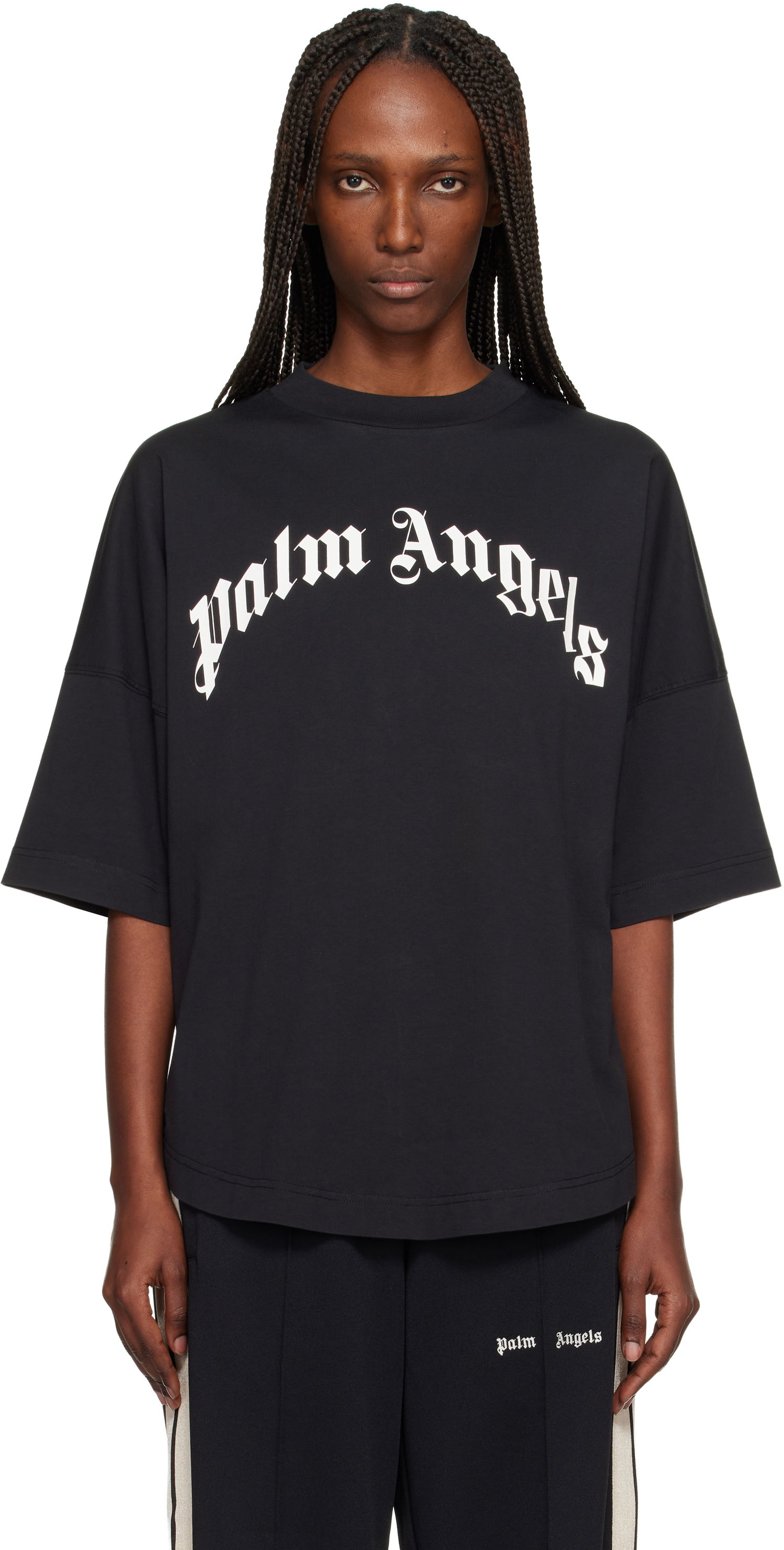 Tričko Palm Angels Curved Logo Over T-shirt Čierna | PWAA07CF25JER0011003, 0