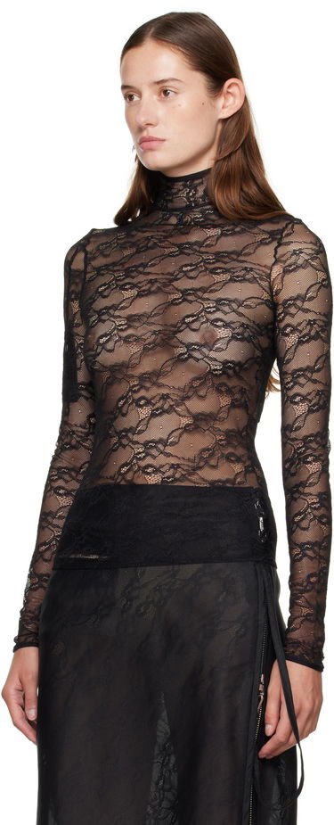 Tričko Courrèges Courrèges Lace Mock Neck Long Sleeve Top Čierna | 325CTO444PA0132, 3