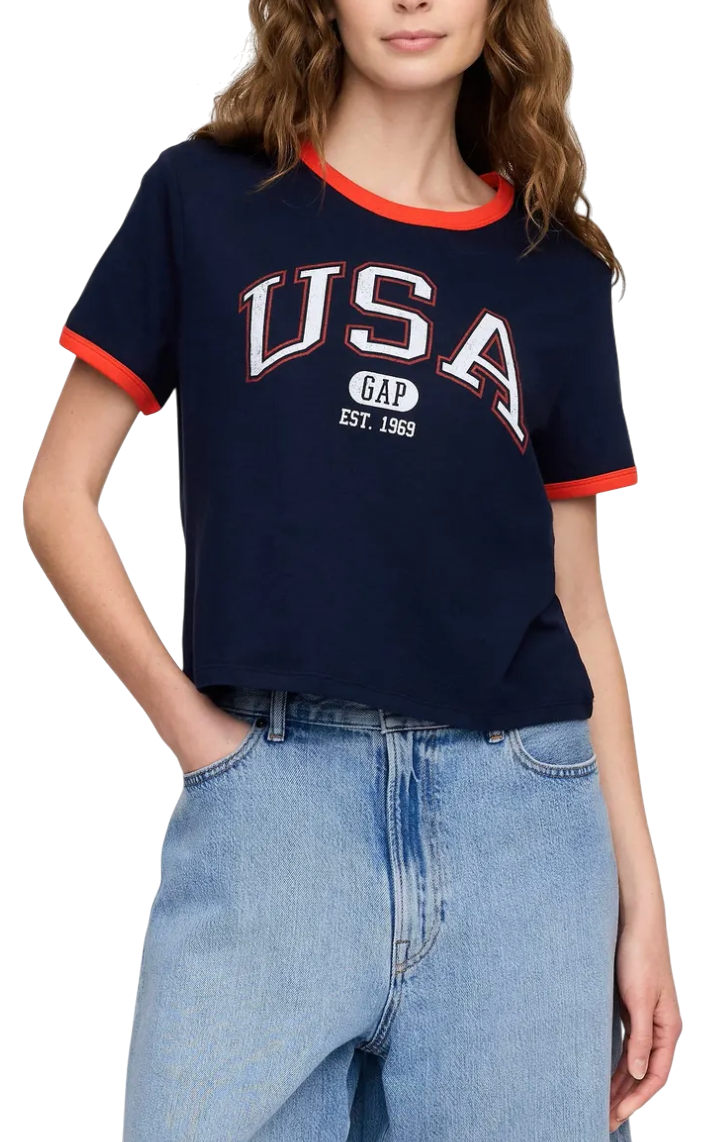 Crop Top GAP USA Ringer Crop T-Shirt Navy | 781556-04, 0