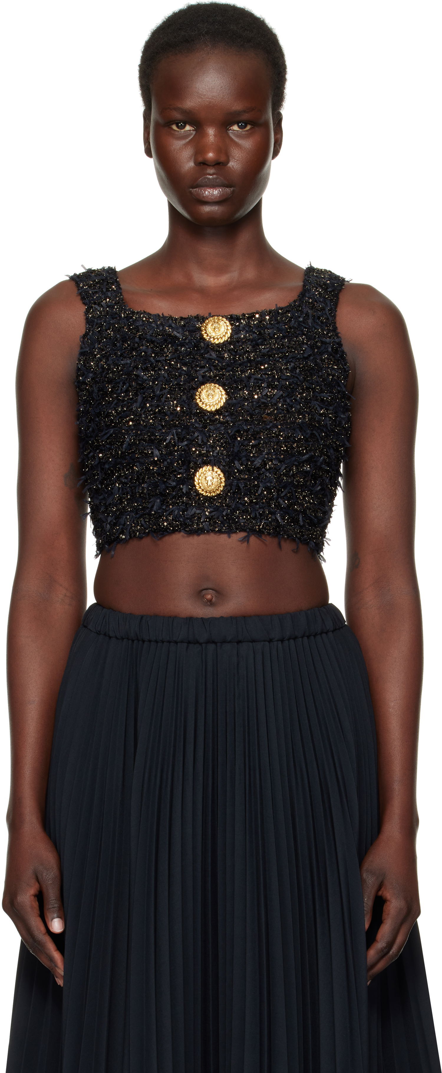 Sukňa Balmain Balmain Tweed Knit Crop Tank Top Čierna | EF1AB053KB19, 0