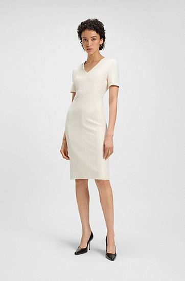 Šaty BOSS Stretch Fabric V-Neck Dress Biela | 50490044, 1