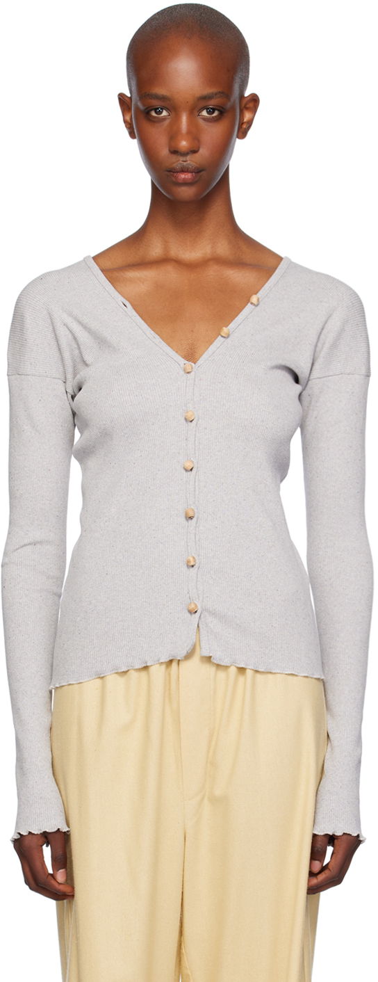 Sveter Baserange Tav Ribbed Knit Cardigan Šedá | TOTVC-RC-WI24, 0