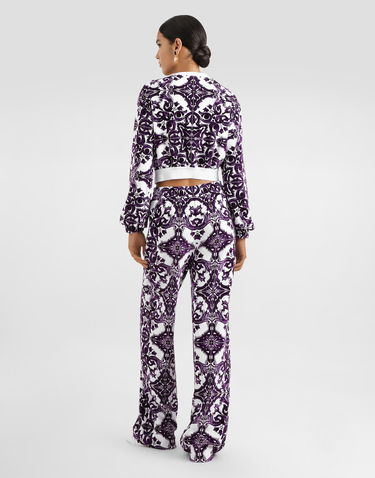 Nohavice Dolce & Gabbana Dolce & Gabbana Majolica-Print Velvet Trousers Fialová | FTCYYTHJMP9S8354, 2