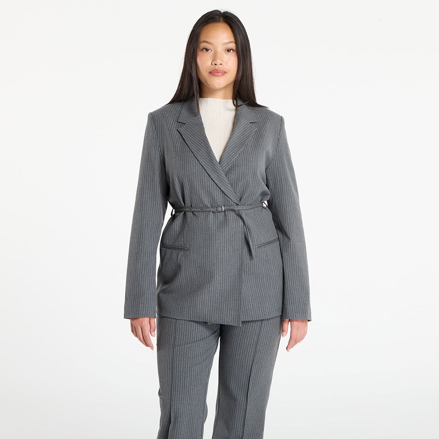 Bunda Samsoe Samsoe Samsøe Samsøe Salot Pinstripe Blazer with Belt Šedá | F25300119_CLR002319, 0
