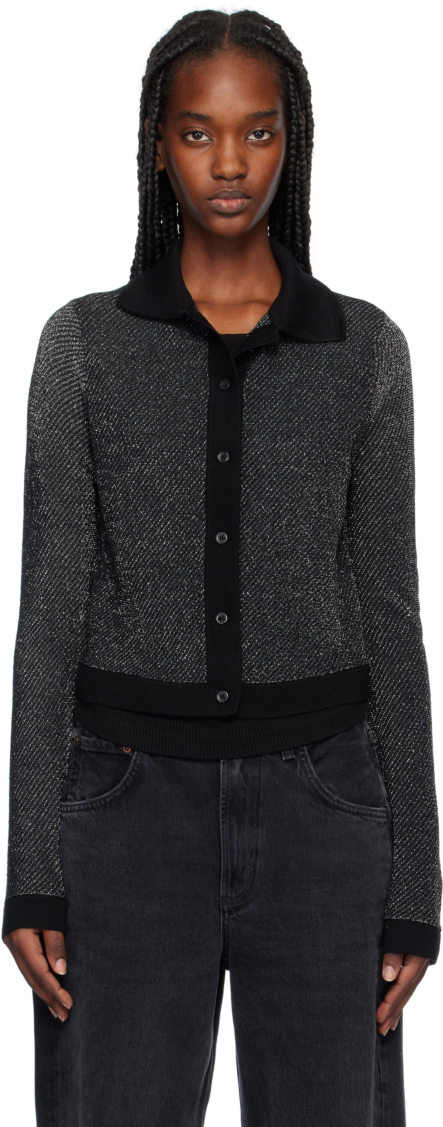 Sveter RE/DONE Lurex Polo Cardigan Čierna | 794-10WLXPCAR, 0