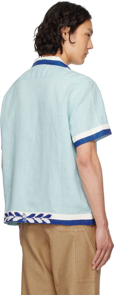 Košeľa Bode Bode Seedling Stripe Linen Resort Shirt Modrá | MRS25SH031, 2