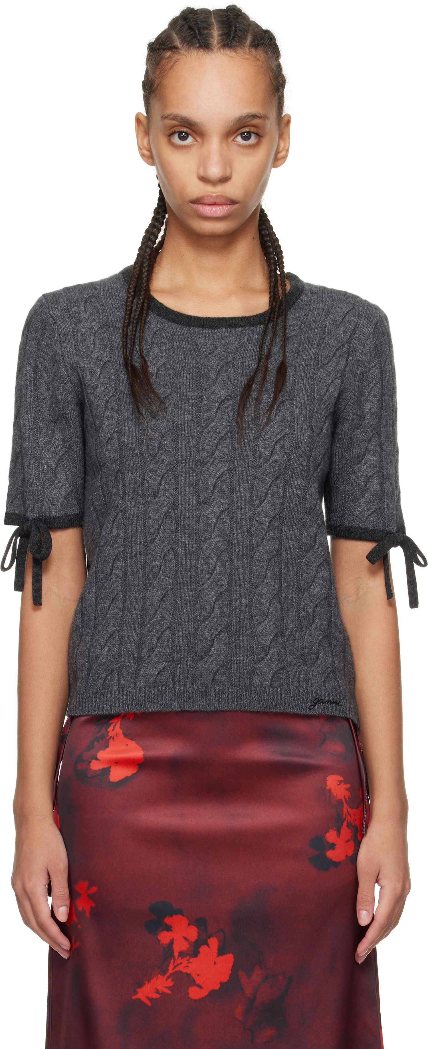 Sveter GANNI Ganni Cashmere Blend Tie Sleeve Sweater Šedá | K2422, 0