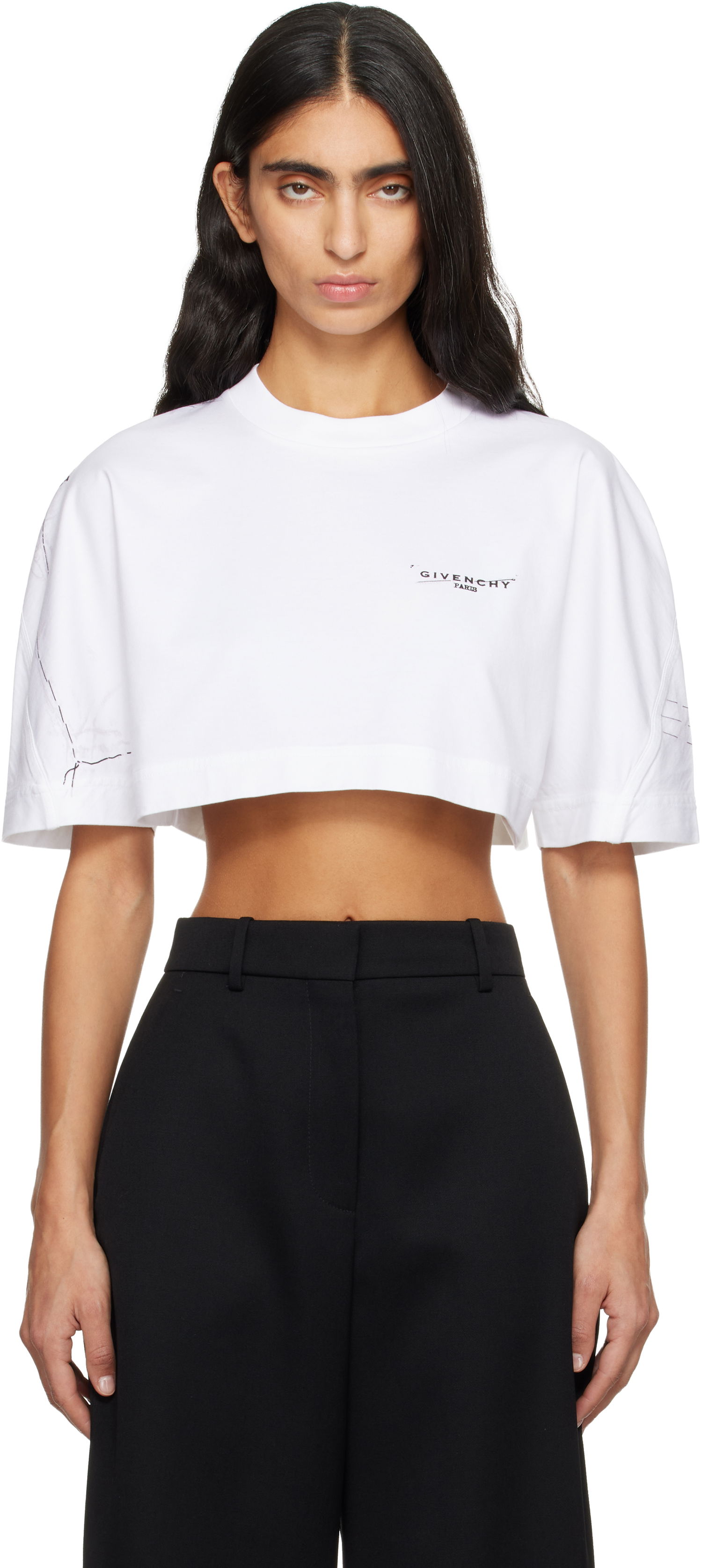 Crop Top Givenchy Cropped Cocoon T-shirt Biela | BW70FKP75M100, 0