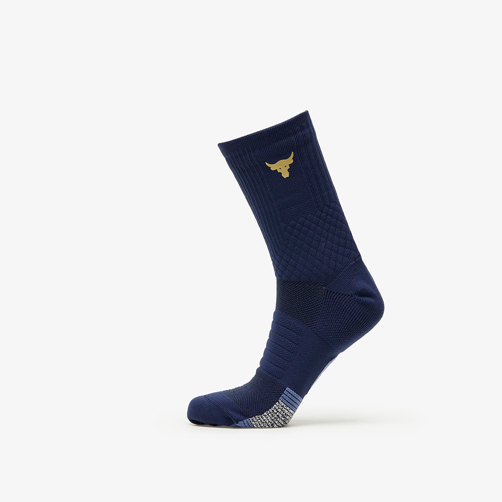 Project Rock Ad Playmaker 1-Pack Mid Socks Midnight Navy/ Hushed Blue/ Metallic Gold