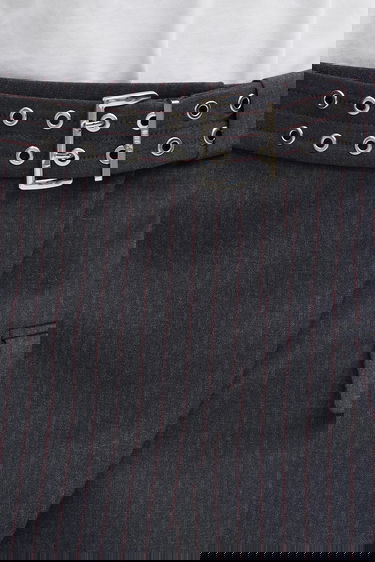 Sukňa GANNI Tailored Pinstripe Mini Skirt with Asymmetrical Hem, Grommet Belt, and Flap Pockets Šedá | W0711, 3