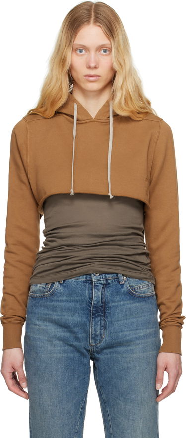 Mikina Rick Owens Rick Owens DRKSHDW Hollywood Cropped Hoodie Hnedá | DS01E3222 FP, 0