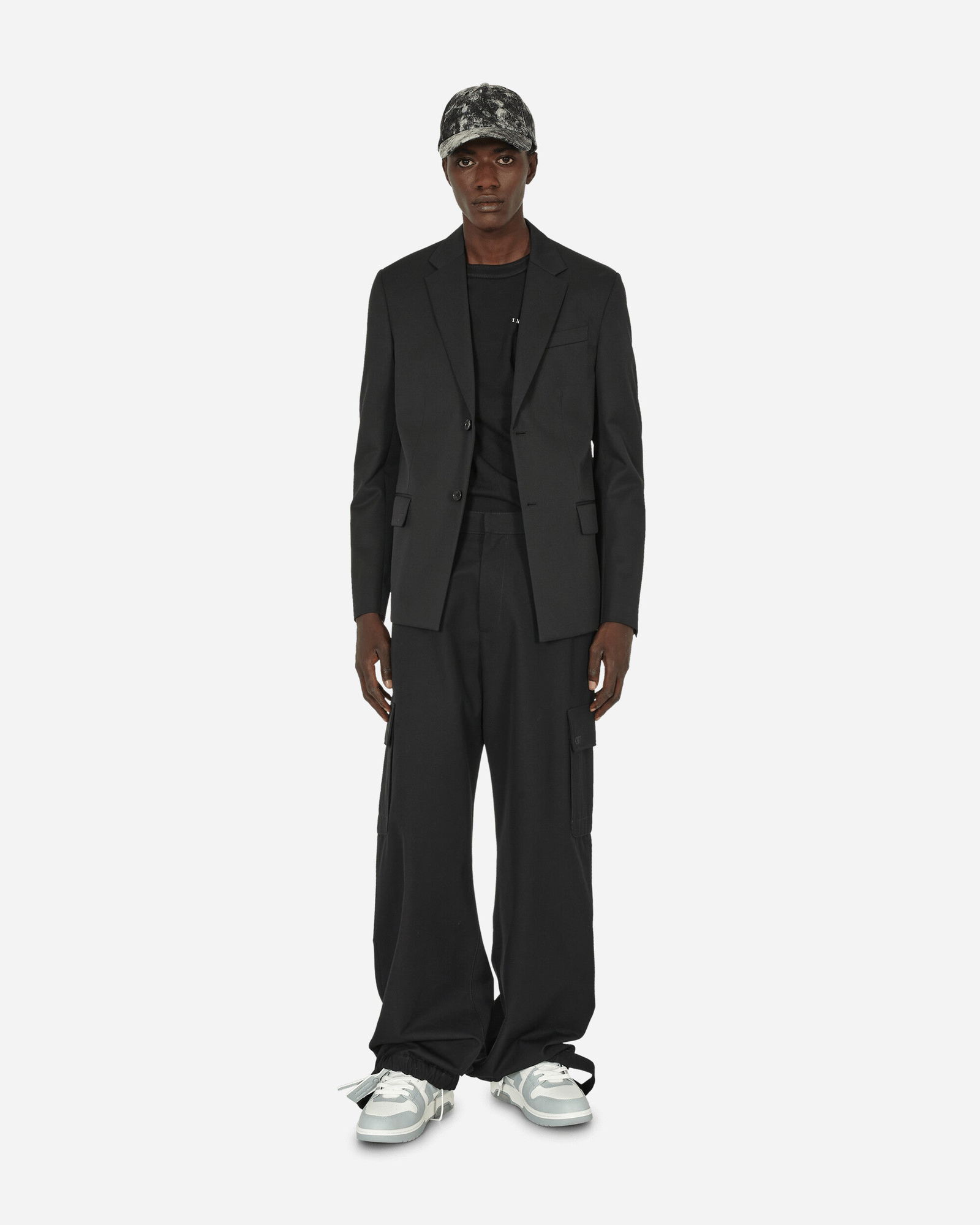 Embroidered Wool Cargo Pants Black