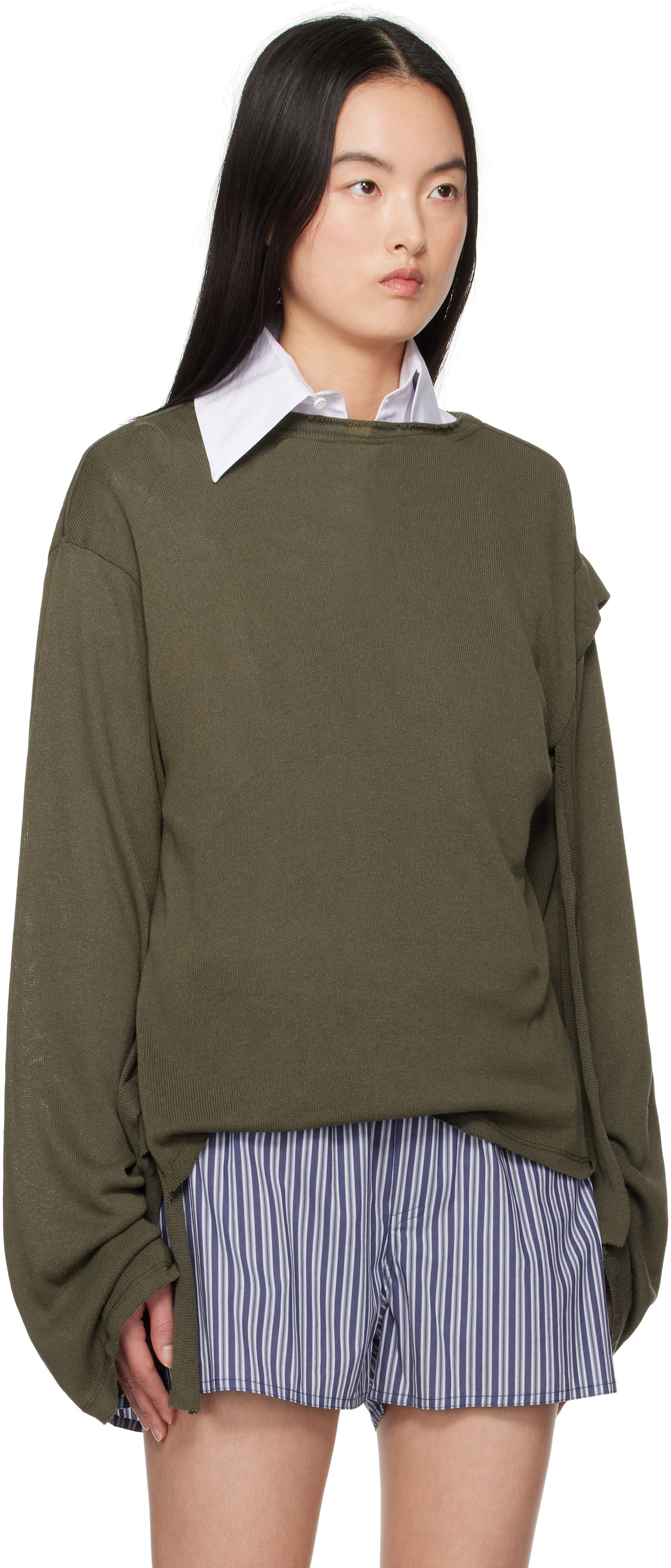 Sveter Ottolinger Ottolinger Deconstructed Linen Longsleeve T-Shirt Zelené | 10510120601, 1