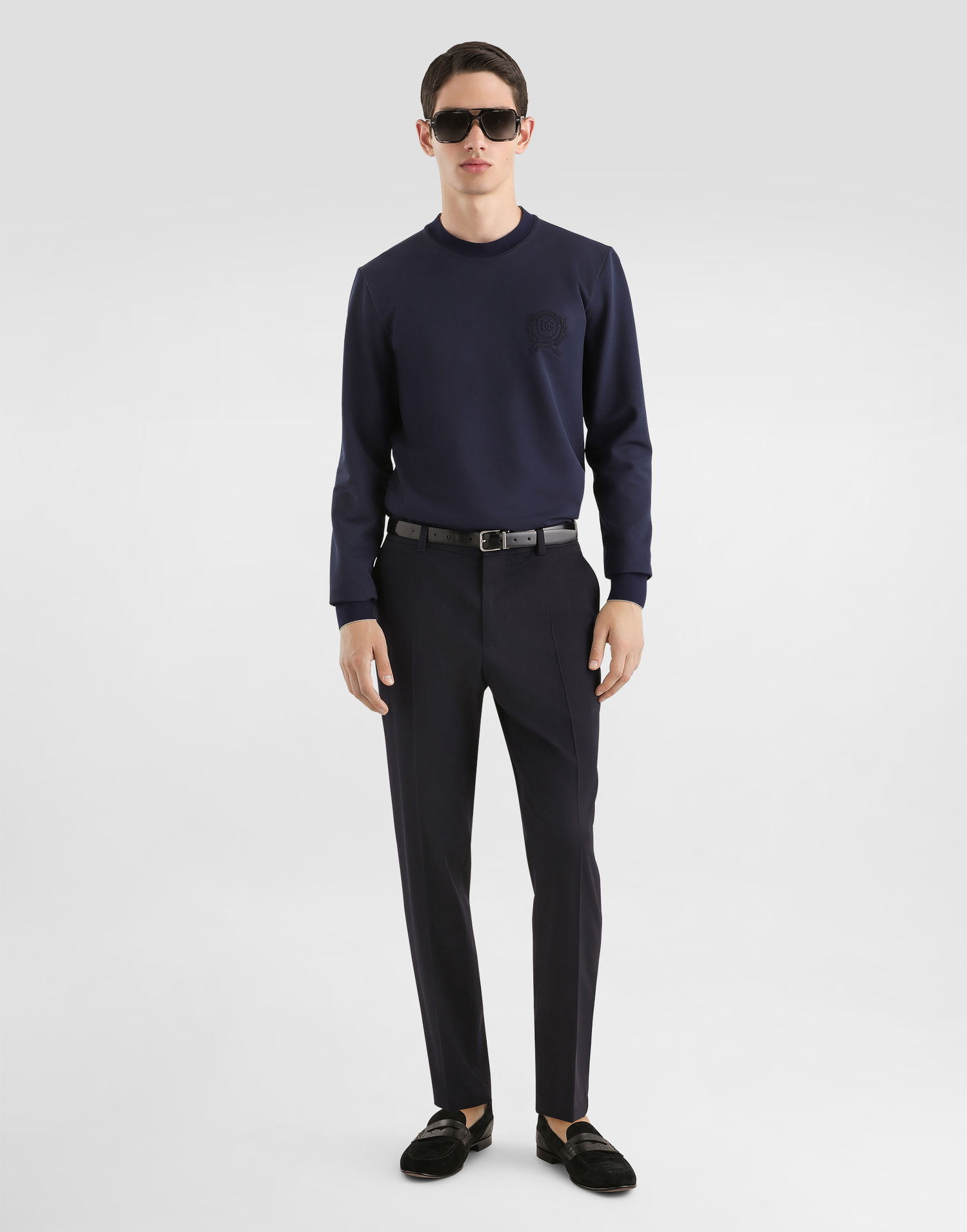 Tričko Dolce & Gabbana Technical Piqué Long-Sleeve T-shirt with Crest Logo Navy | G8SW5ZHU7WZB0665, 1