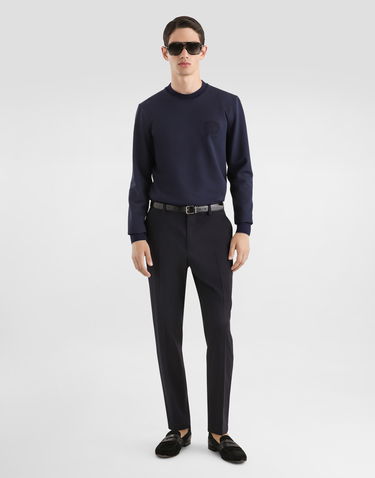 Tričko Dolce & Gabbana Technical Piqué Long-Sleeve T-shirt with Crest Logo Navy | G8SW5ZHU7WZB0665, 1