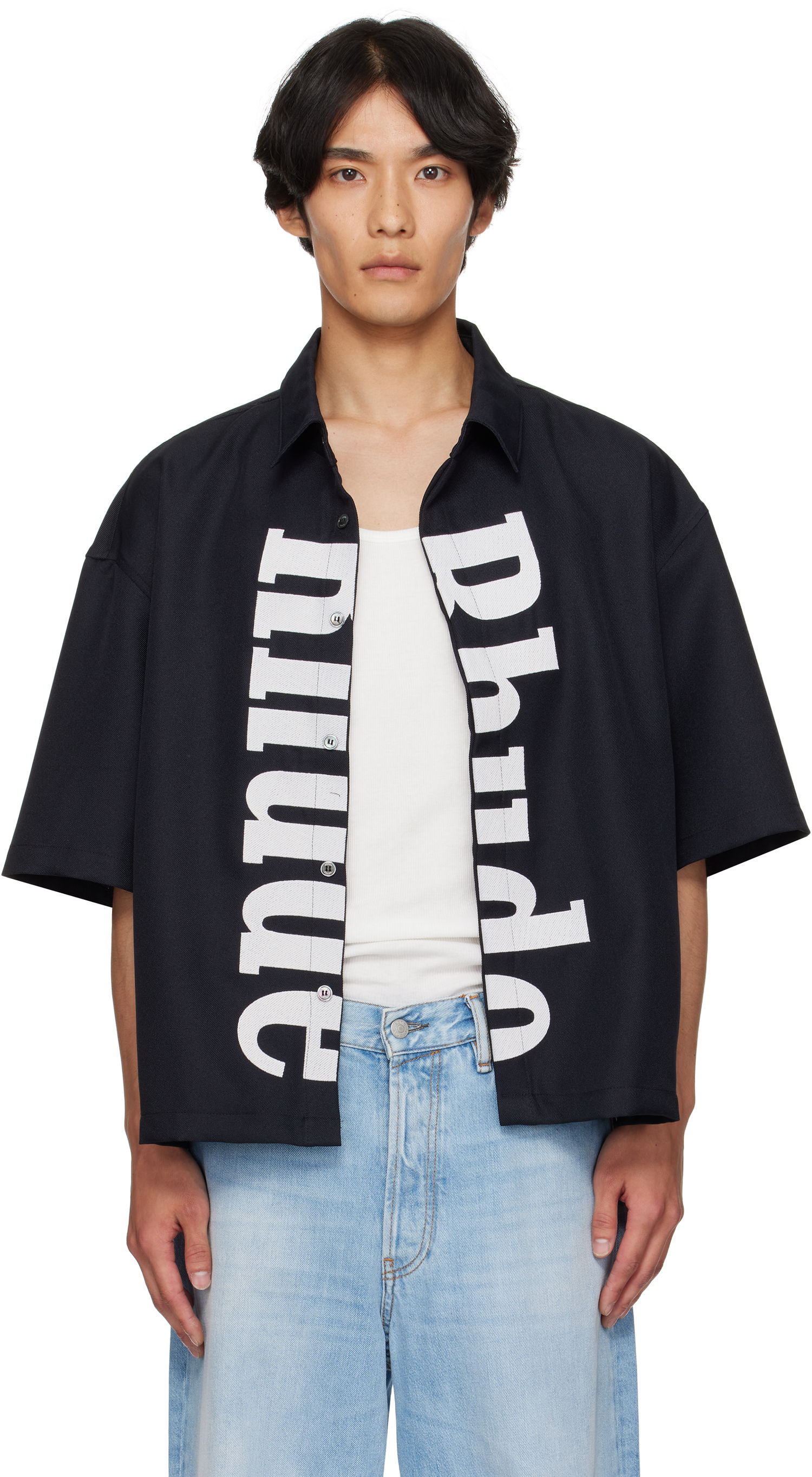 Košeľa Rhude Rhude Center Logo Button-Up Shirt Čierna | RHPF25SR01731, 0