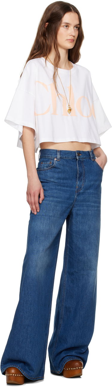Crop Top CHLOÉ Chloe Oversized Cropped Logo T-Shirt Biela | CH25UJH09183, 3