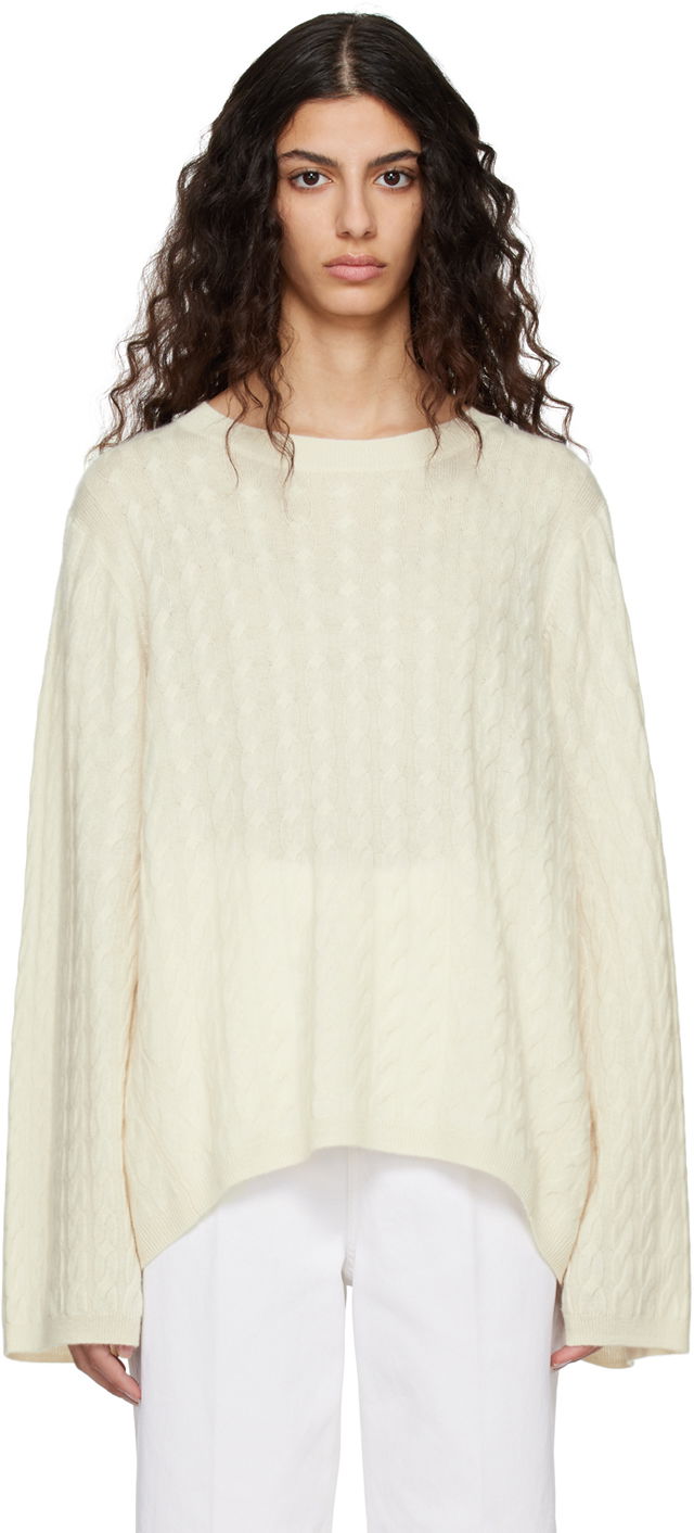 Sveter TOTEME TOTEME Crewneck Cable Knit Sweater Biela | 212-569-751, 0