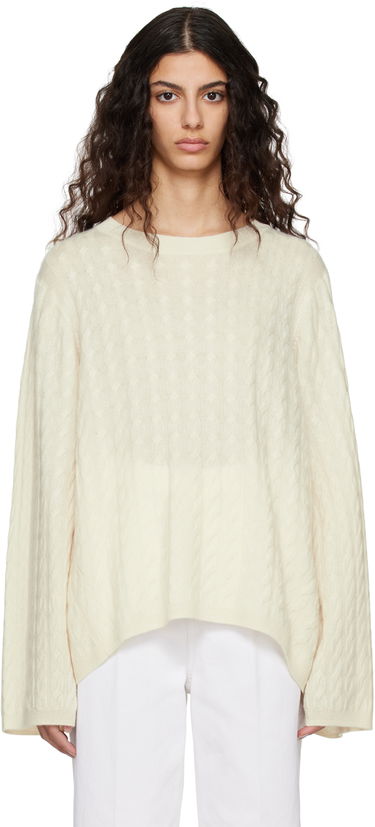 Sveter TOTEME TOTEME Crewneck Cable Knit Sweater Biela | 212-569-751, 0