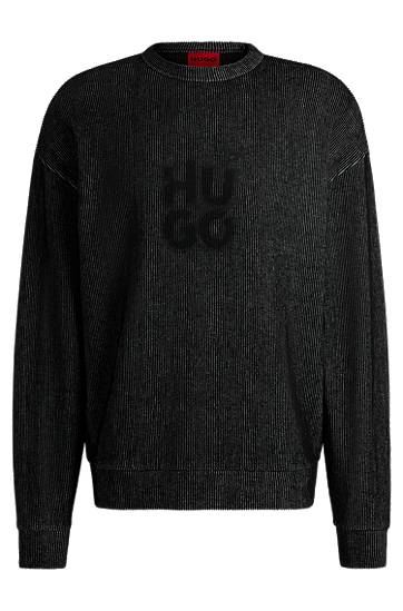 Sveter BOSS Ribbed Cotton-Blend Sweatshirt with Logo Print Čierna | 50531028, 0