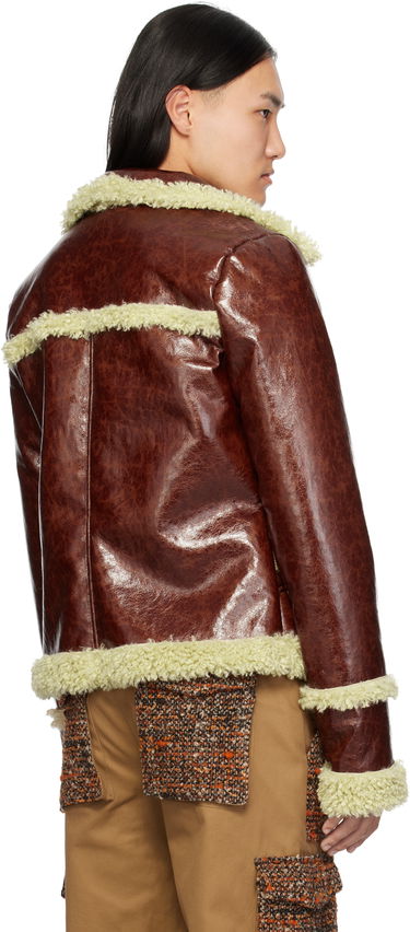 Bunda Anna Sui Anna Sui Runway Faux-Leather and Shearling Jacket Hnedá | M824A31, 2
