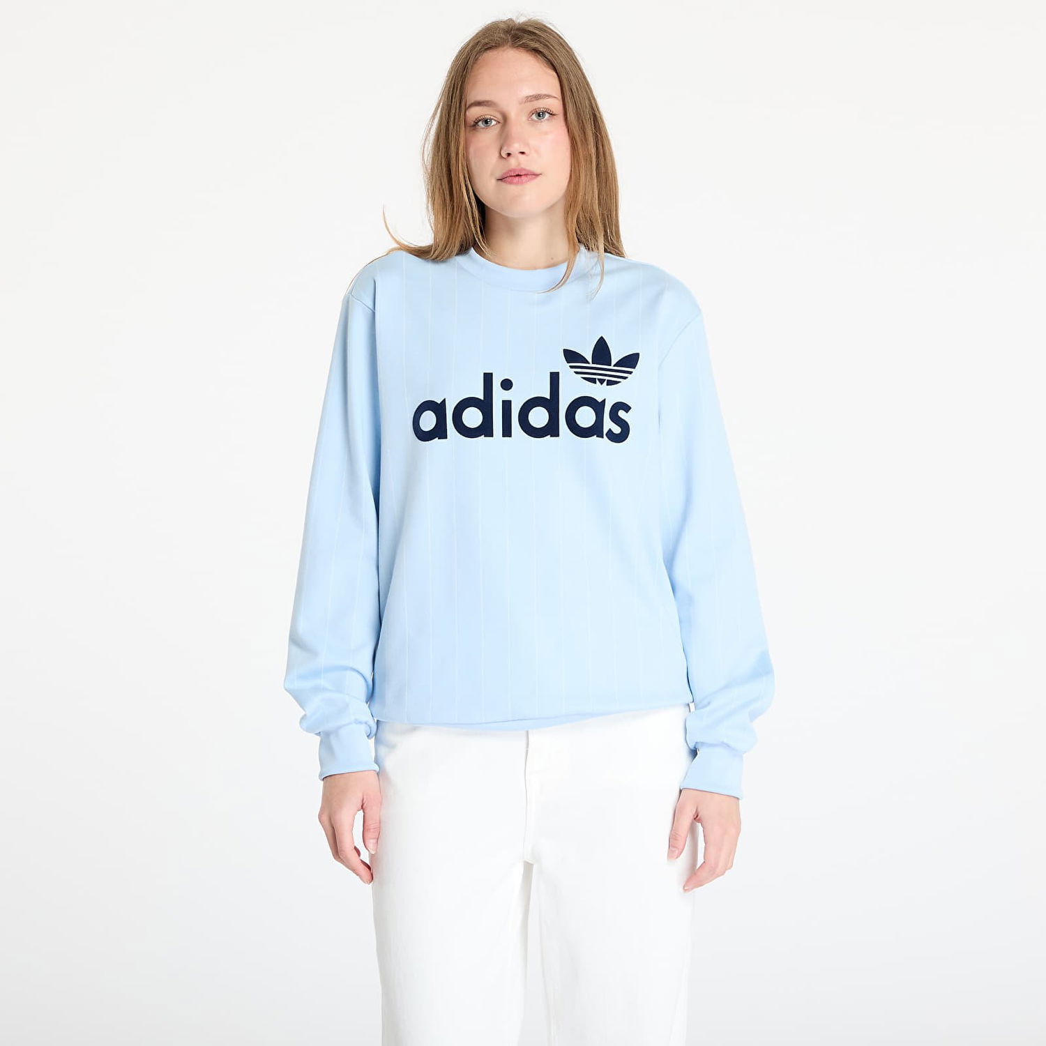 Sveter adidas Originals Pinstripe Graphic Sweatshirt Modrá | JN1235, 0