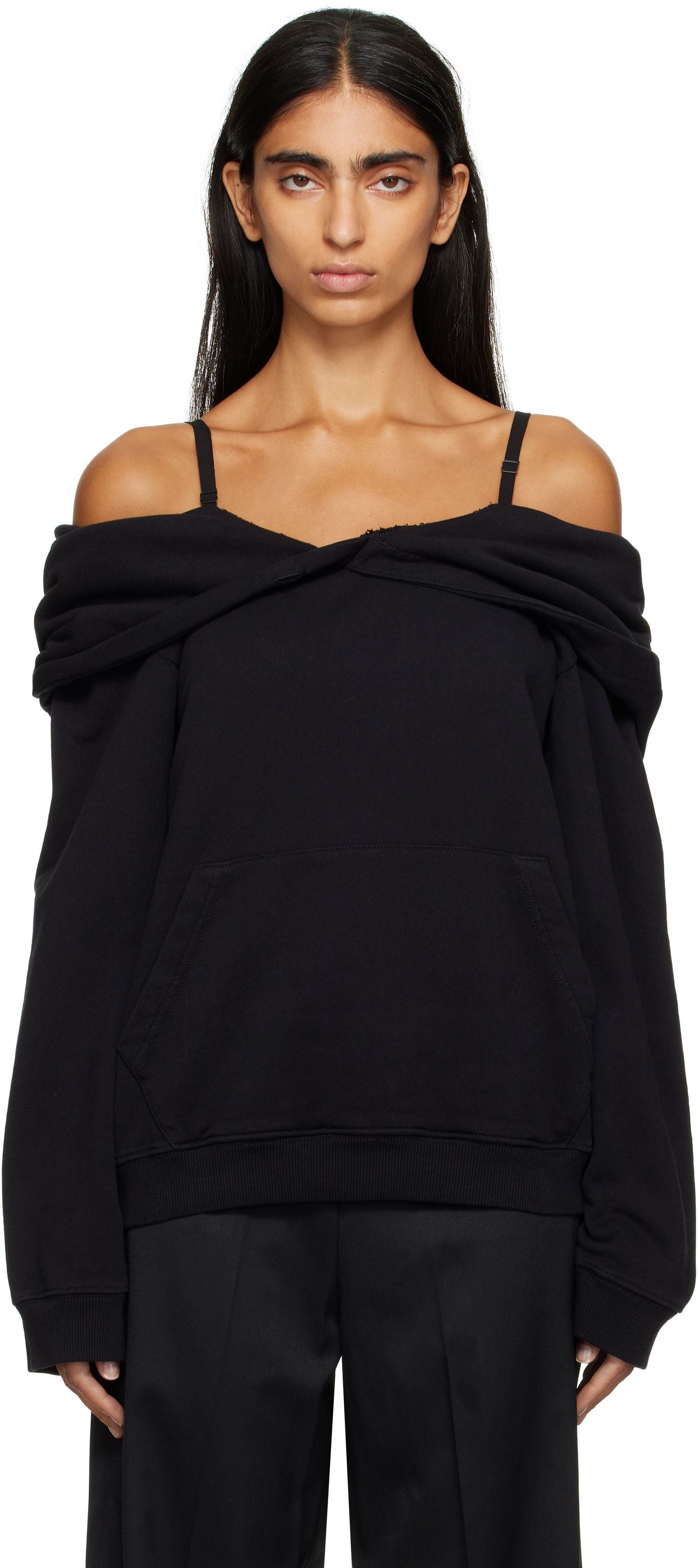 Mikina Maison Margiela MM6 Maison Margiela Off-The-Shoulder Hoodie Čierna | S52GU0244 M25014, 0
