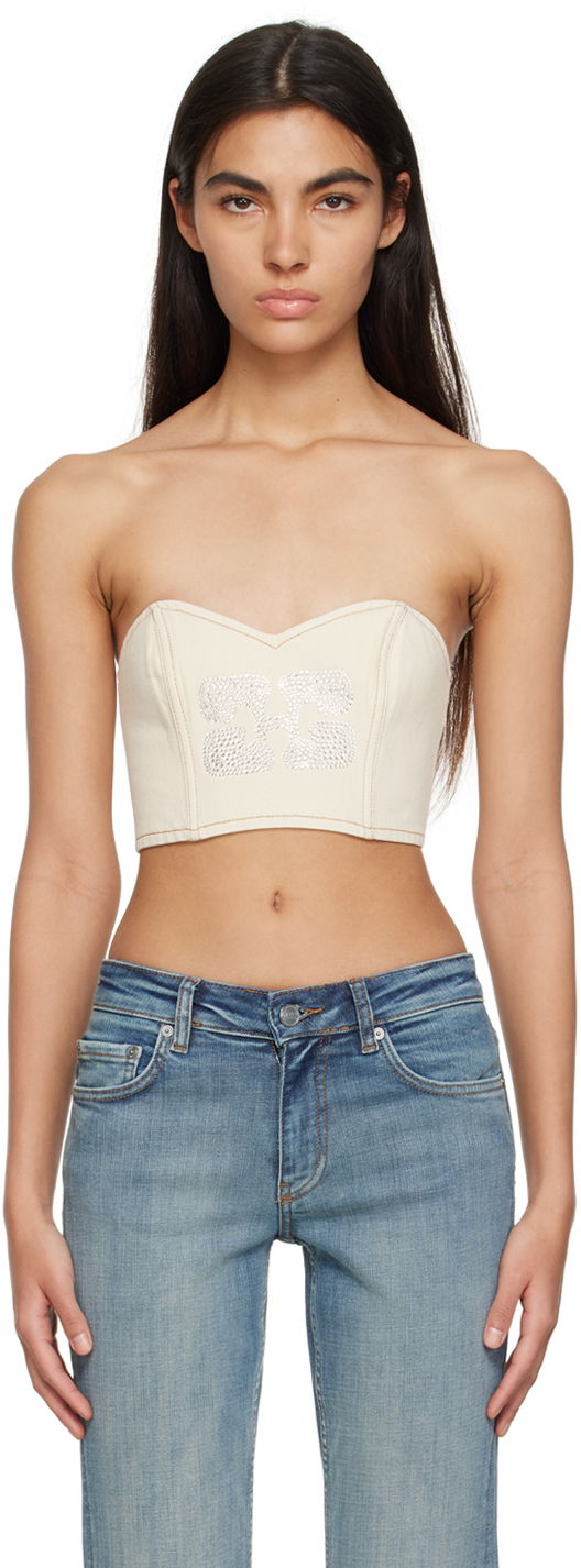 Tielko GANNI GANNI Sparkle Denim Bustier Top Béžová | J1204
