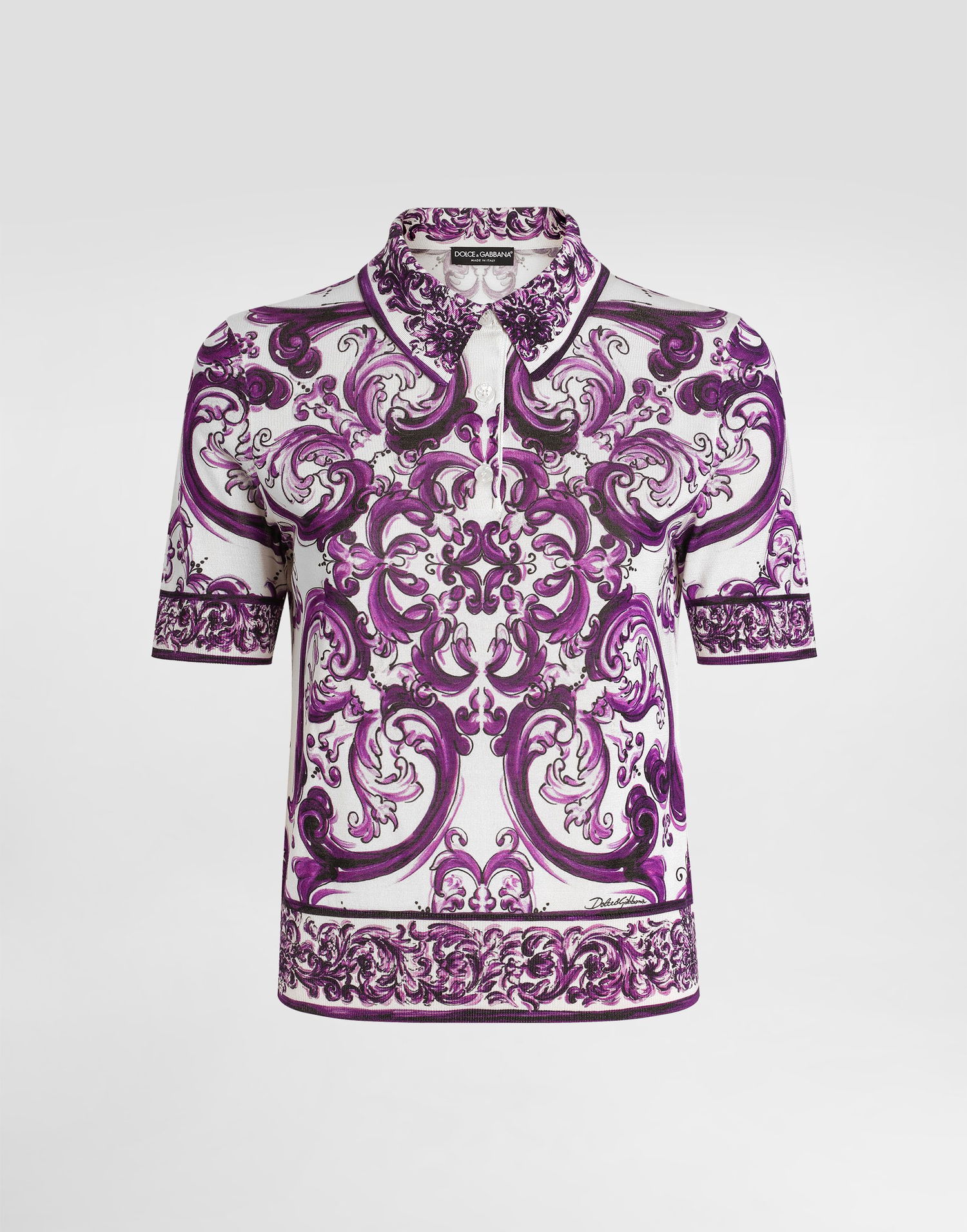 Polo tričko Dolce & Gabbana Dolce & Gabbana Majolica Print Silk Polo Shirt Fialová | FXZ01TJAHKGH15DQ, 0