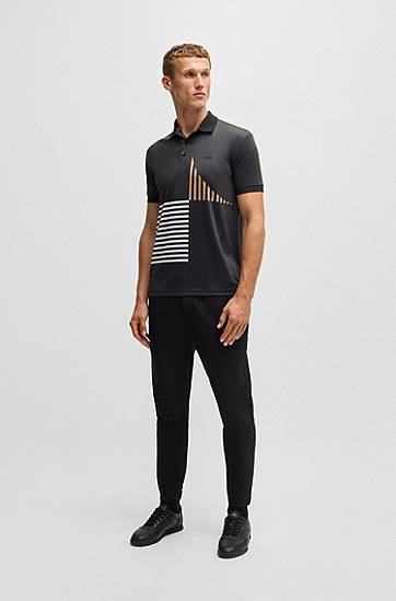 Polo tričko BOSS Active Stretch-Jersey Polo Shirt with Digital Print Čierna | 50539506, 1