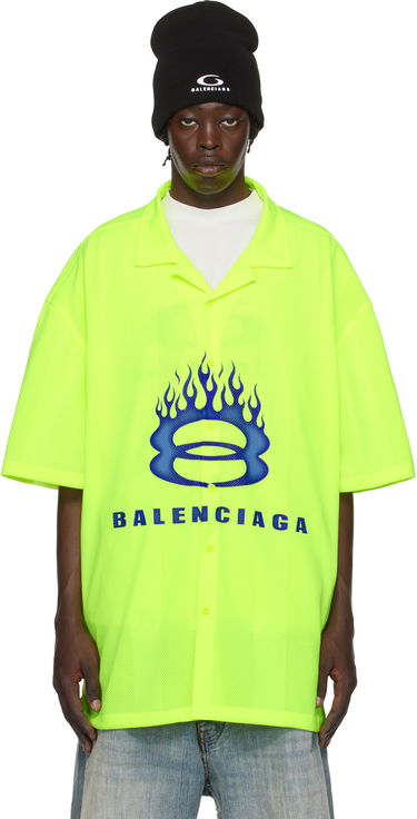 Košeľa Balenciaga Balenciaga Mesh Flames Bowling Shirt Zelené | 795133TQV387204, 0