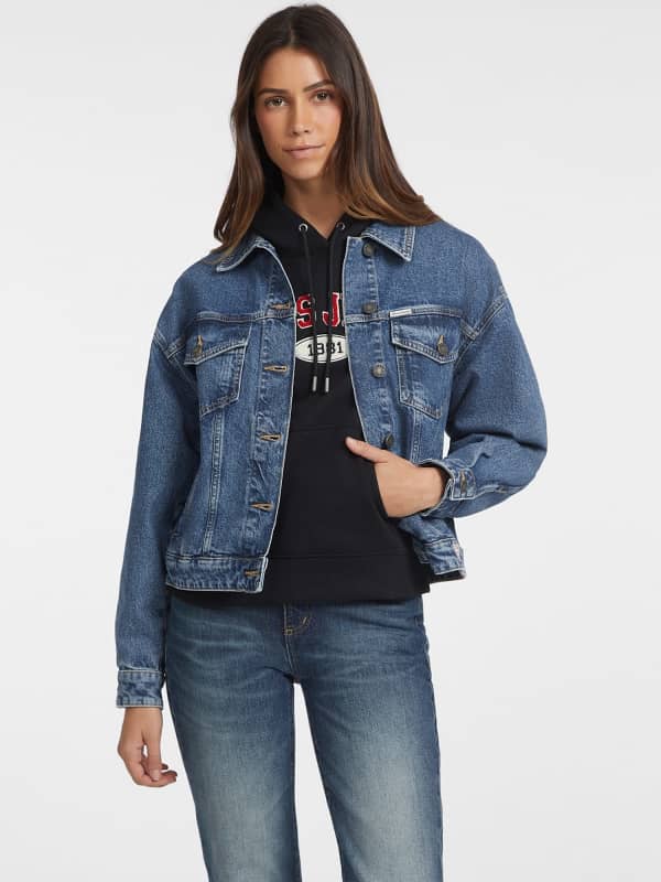 Bunda GUESS Oversized Denim Trucker Jacket Modrá | W4YN56D5CC3, 0