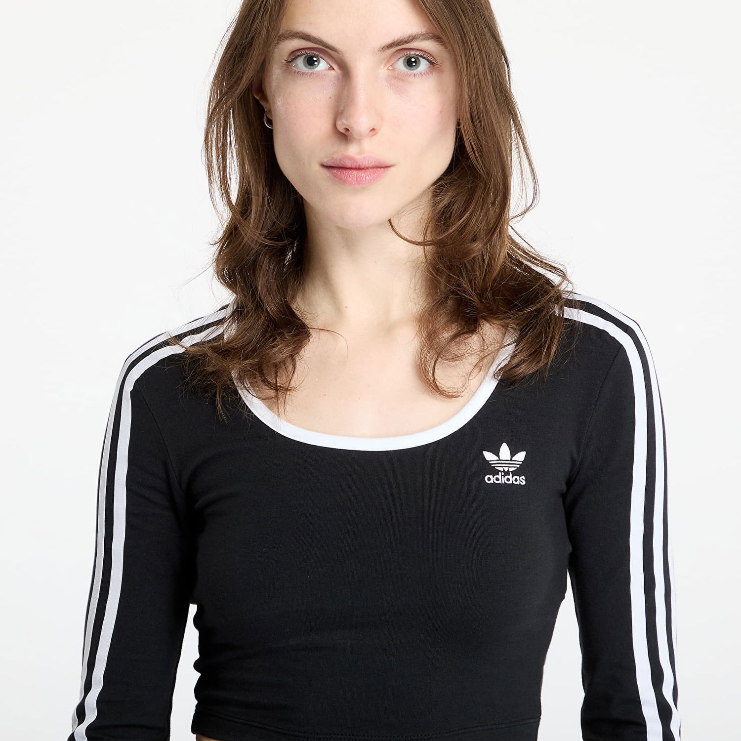 Crop Top adidas Originals 3 Stripes Crop Long Sleeve T-Shirt Čierna | JD4624, 1