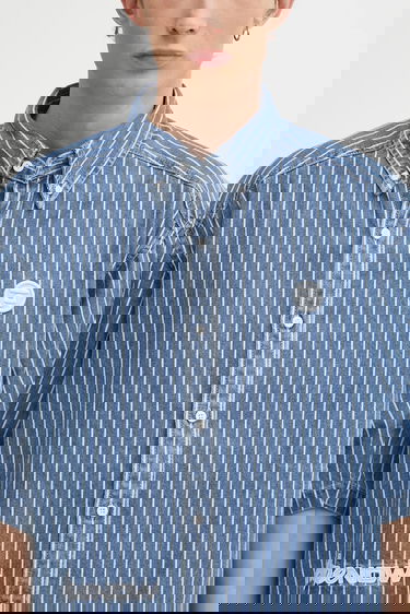 Košeľa AAPE by A Bathing Ape Relaxed Fit Short-Sleeved Striped Denim Button-Down Shirt Modrá | AAPSRM8515XAO, 3