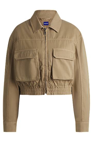 Bomber bunda BOSS Cropped Cotton Canvas Jacket Béžová | 50530800