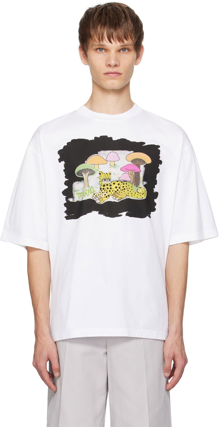 Tričko Marni White Wild Cat & Tall Rainbow Fungus T-Shirt Biela | HUMU0223SPUSCW83, 0