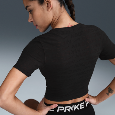 Tričko Nike Pro Dri-FIT Cropped Jacquard Short-Sleeve Top Čierna | HJ2285-010, 3