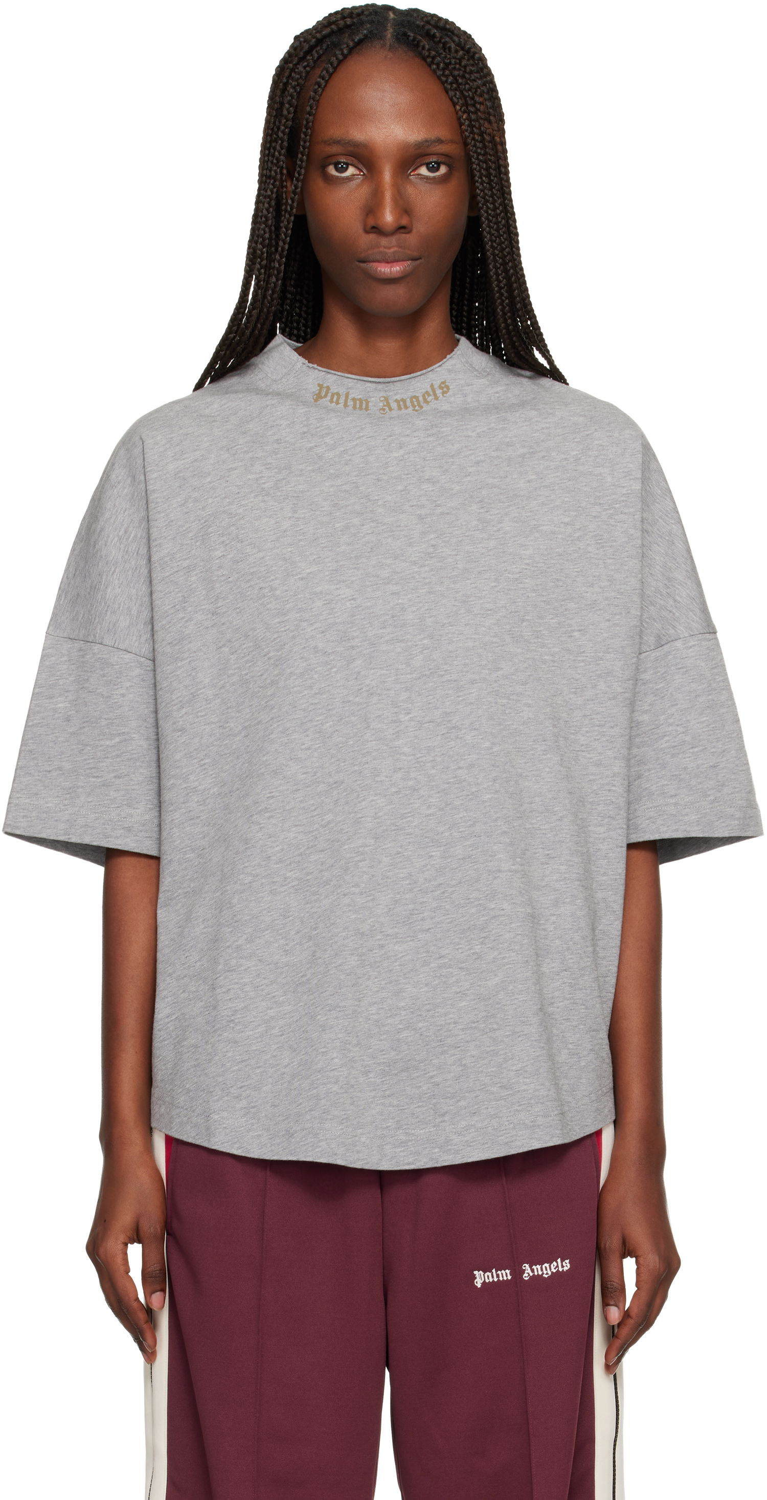 Tričko Palm Angels Curved Logo Collar Oversized T-shirt Šedá | PWAA07DF25JER0010858, 0