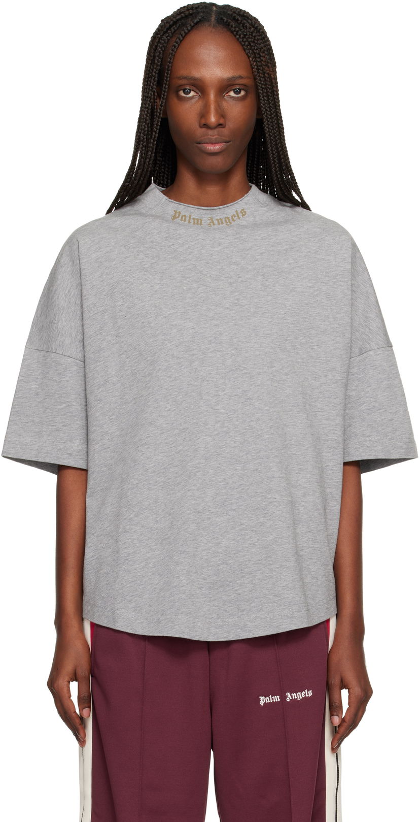 Tričko Palm Angels Curved Logo Collar Oversized T-shirt Šedá | PWAA07DF25JER0010858