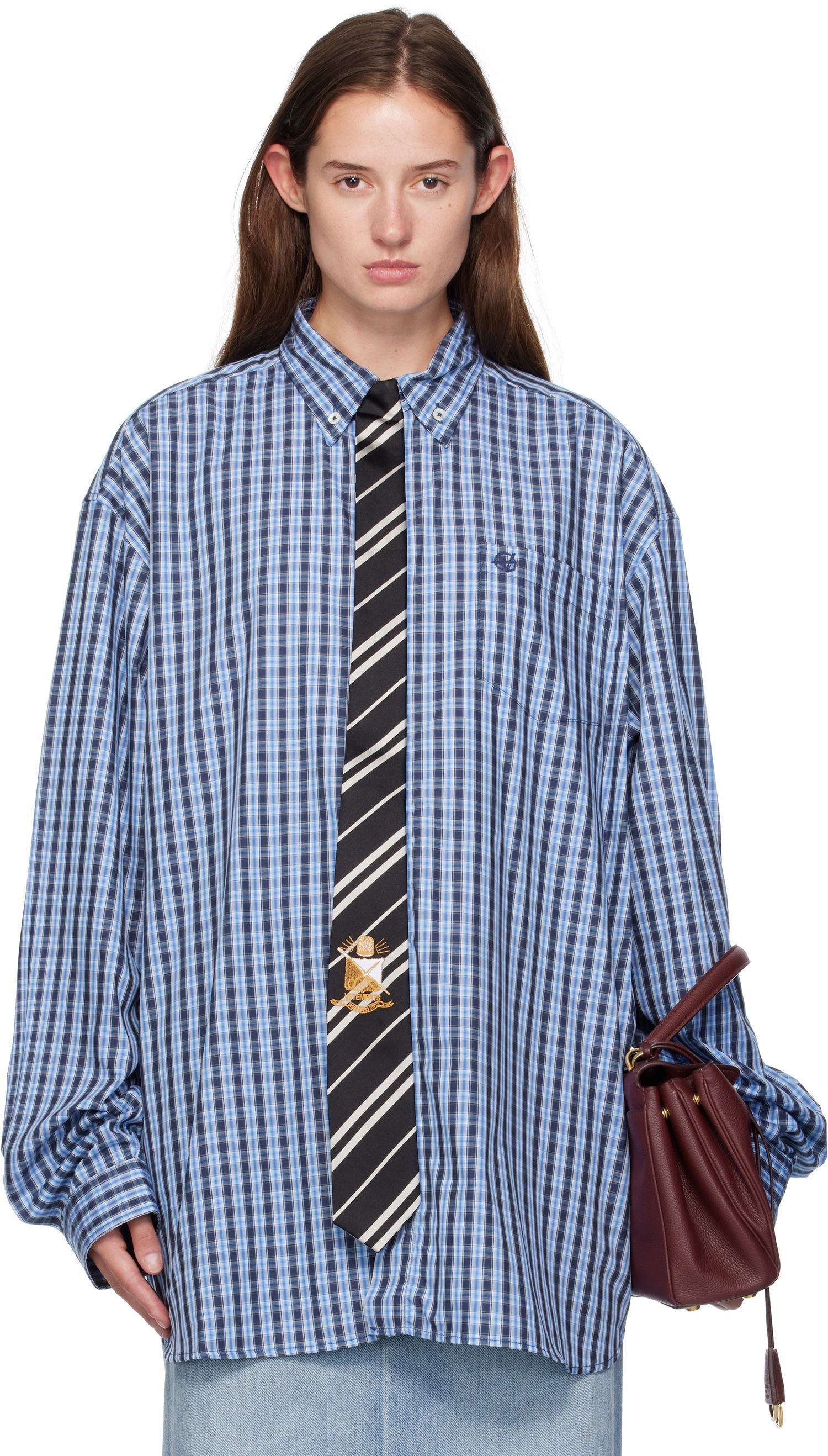 Košeľa VETEMENTS Vetements Tie Gingham Shirt Modrá | UH76SH280CN, 0