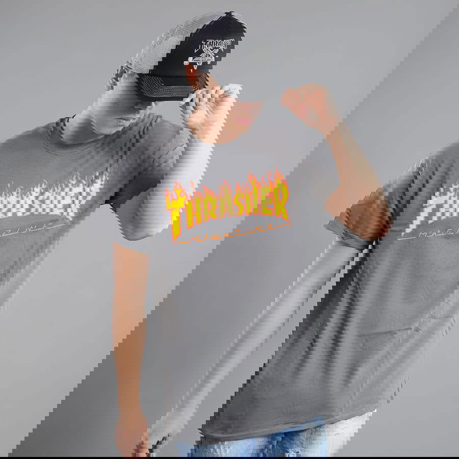 Tričko Thrasher Flame Logo Tee Šedá | 110102, 0