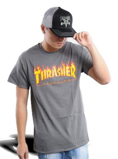 Tričko Thrasher Flame Logo Tee Šedá | 110102