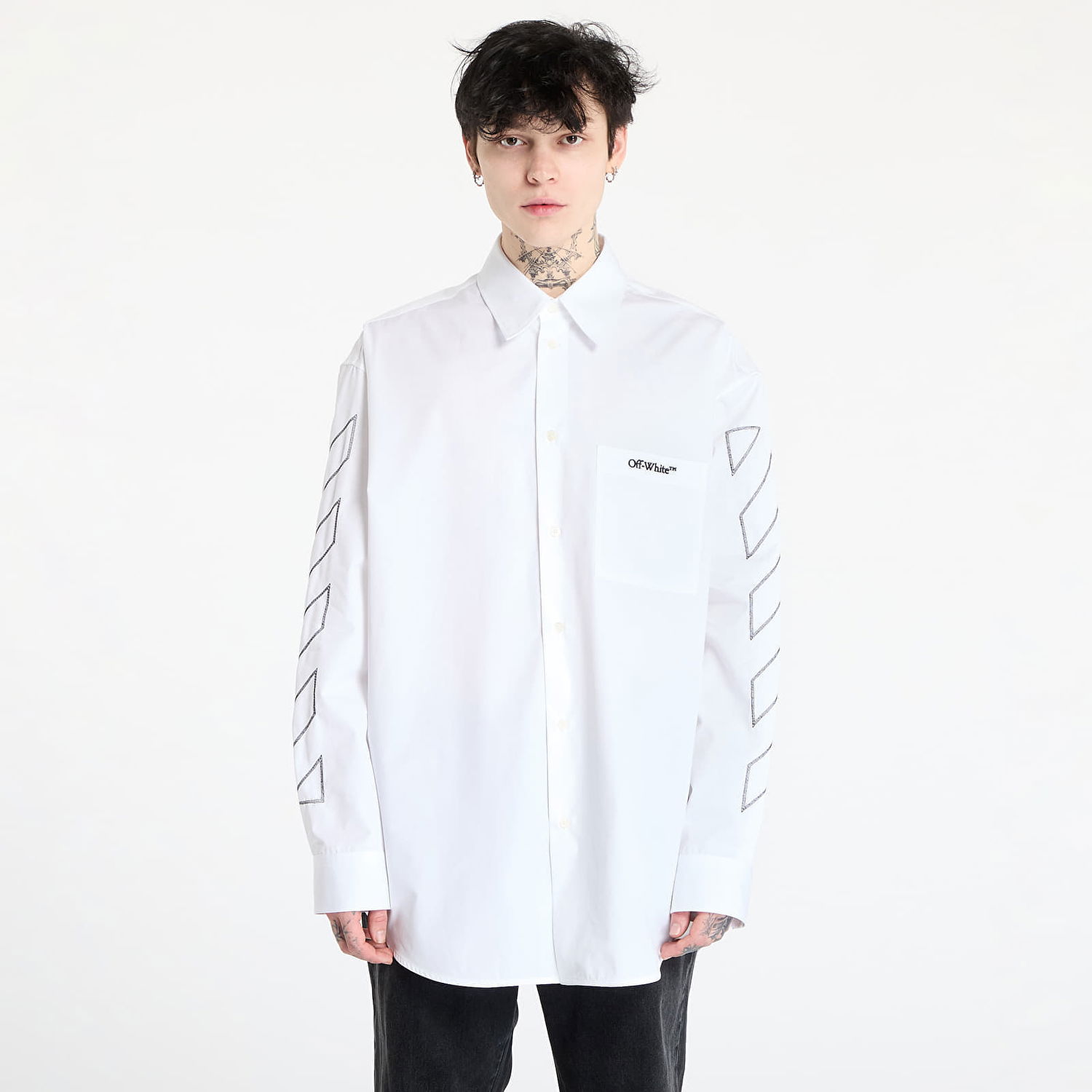 Košeľa Off-White Off-White Diag Outline Poplin Over Shirt Biela | OMGE004S25FAB0020110, 0