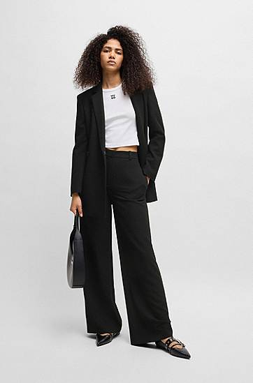 Nohavice BOSS Stretch Seersucker Regular-Fit Trousers Čierna | 50540242, 1