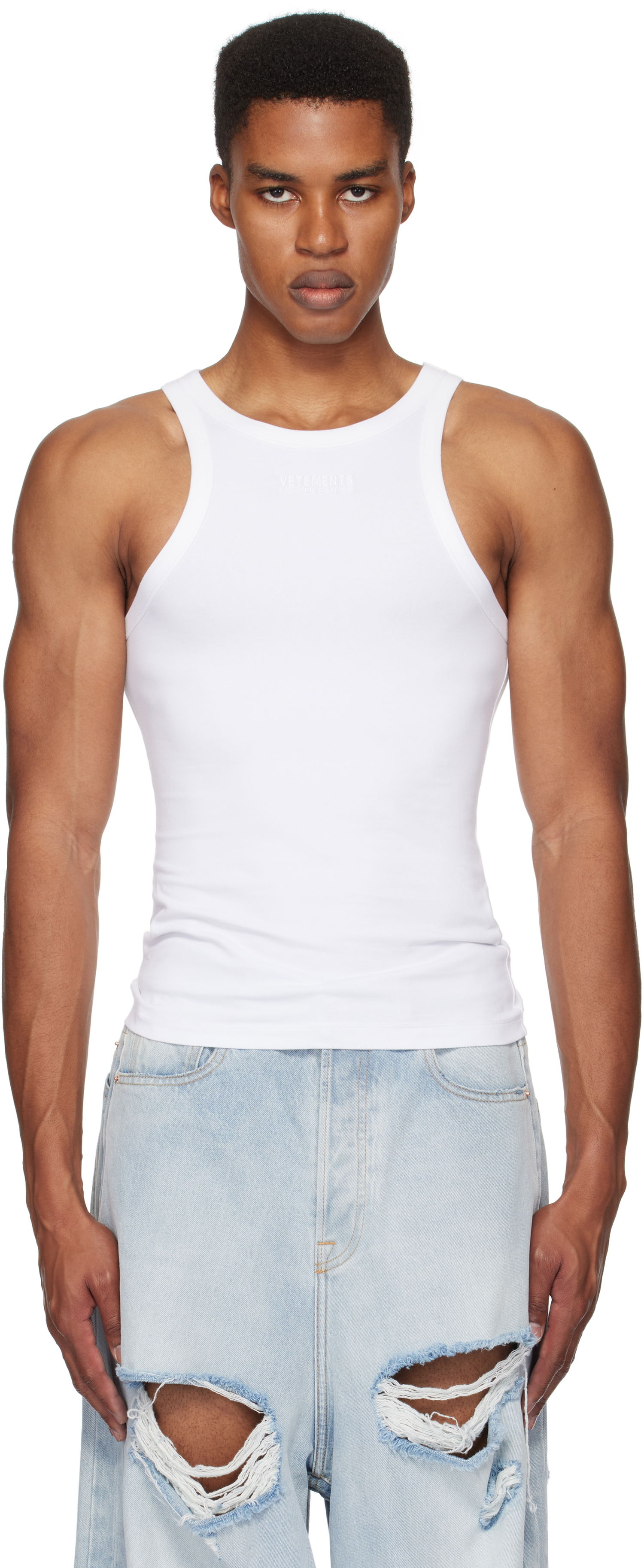 Tielko VETEMENTS Embroidered Logo Tank Top Biela | UA66TO620W, 0