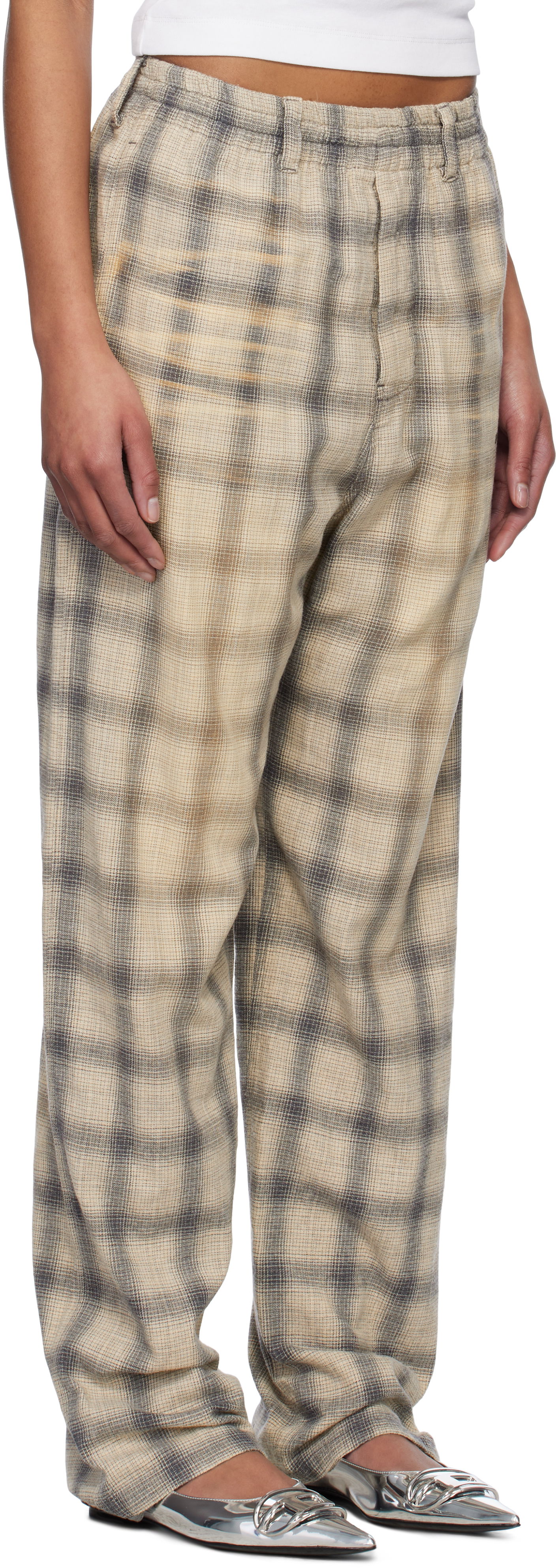 Tepláky We11done We11done Washed Checkered Trousers Béžová | WD-PT0-25-265-U-GY, 1