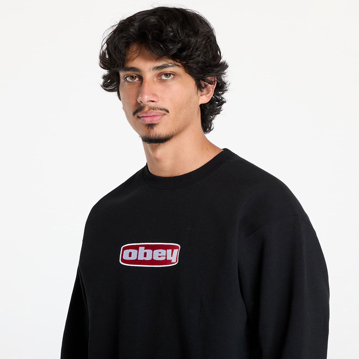 Mikina OBEY Dago Crew Sweatshirt Black Čierna | 112480153-BLK, 1