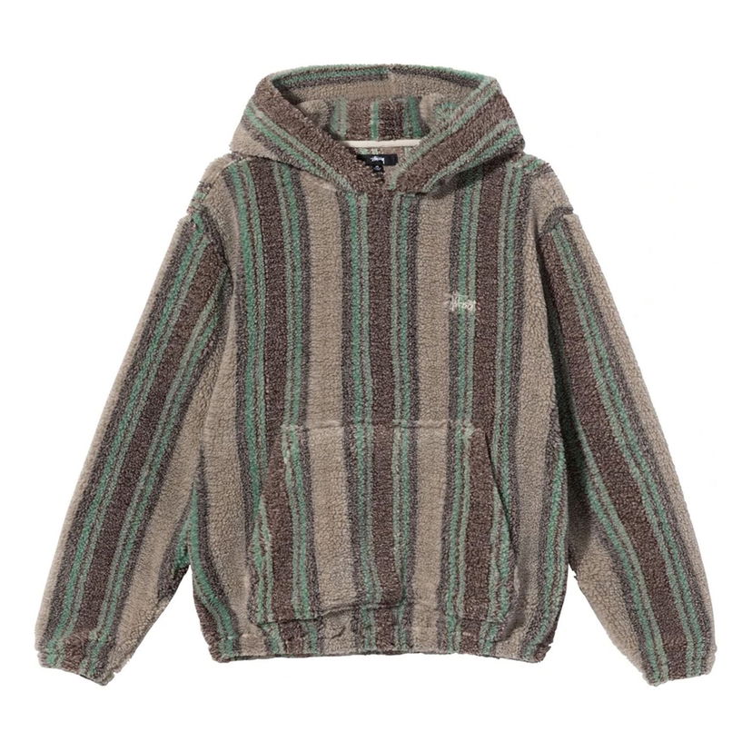 Mikina Stüssy Striped Sherpa Hoodie Zelené | 118438-TANN